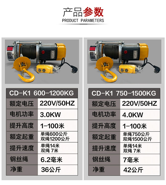 CD-K1多功能提升機(jī)產(chǎn)品參數(shù)