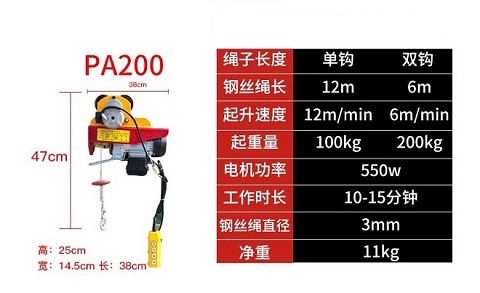 pa200微型電動(dòng)葫蘆技術(shù)參數(shù)